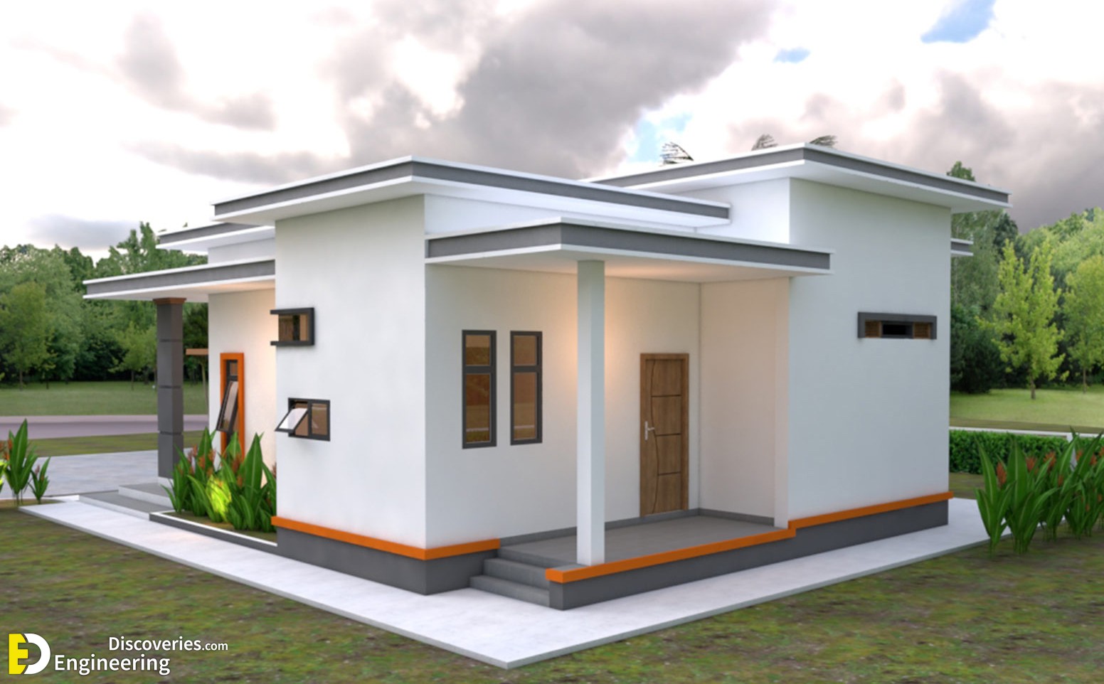 Modern House Plans 10.7×10.5 With 2 Bedrooms Flat Roof - Engineering