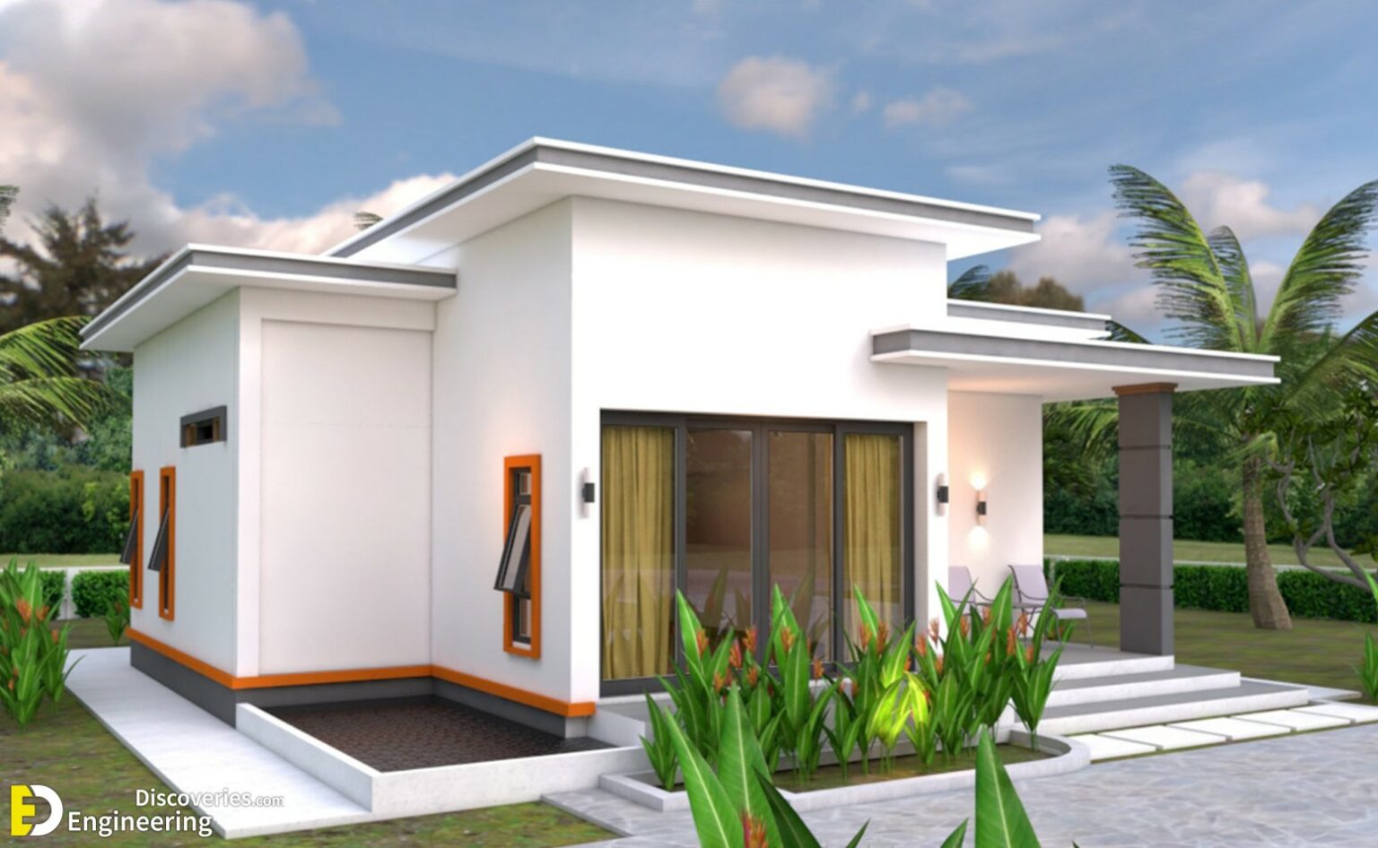 Modern House Plans 10.7×10.5 With 2 Bedrooms Flat Roof - Engineering