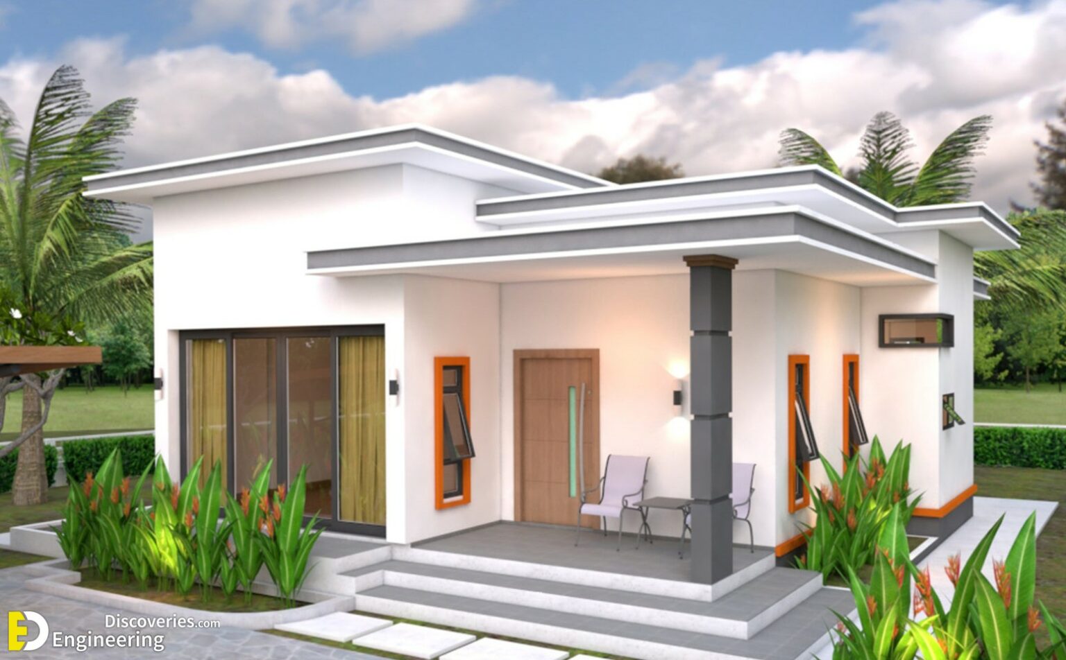 Modern House Plans 107×105 With 2 Bedrooms Flat Roof Engineering