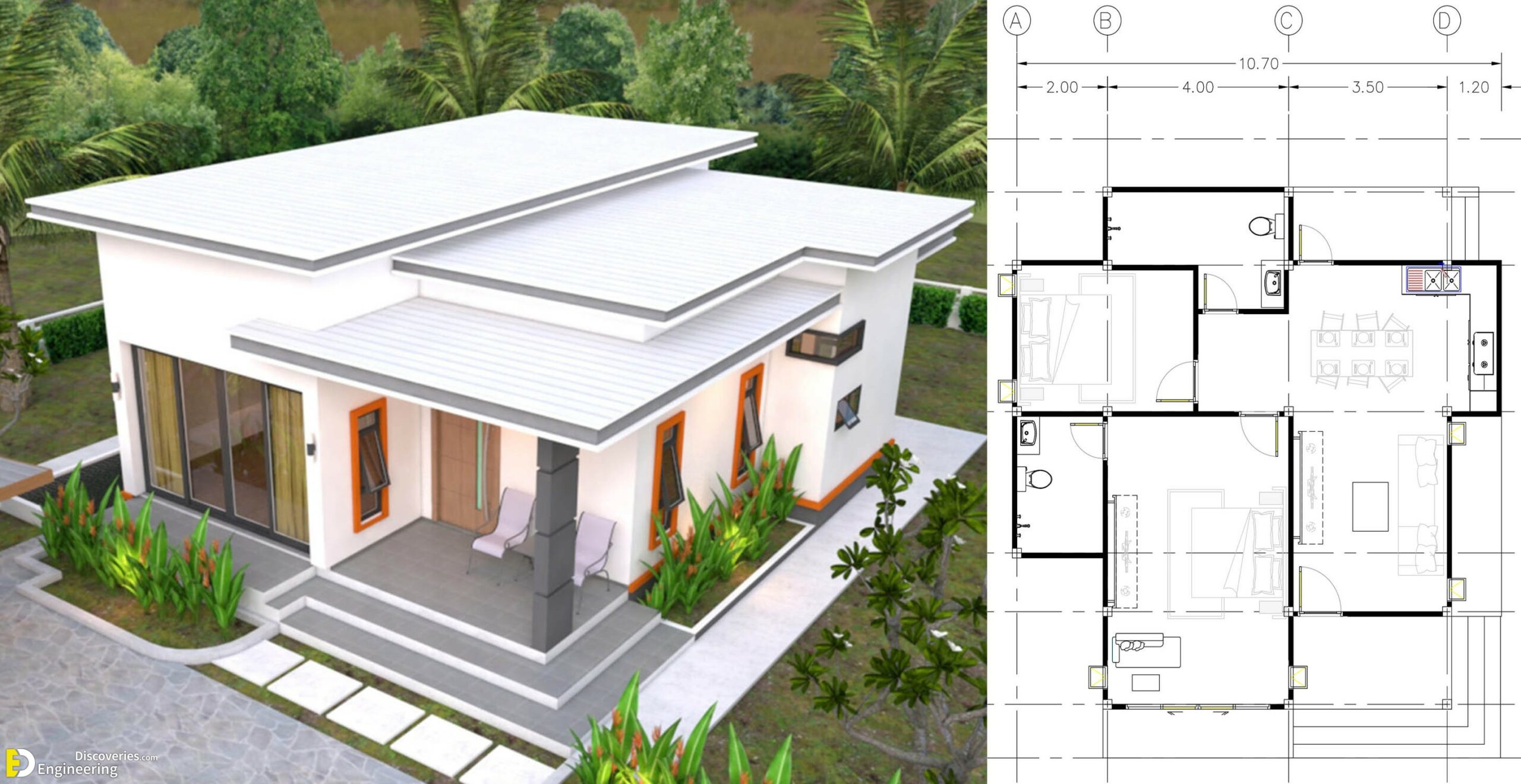 Flat Roof House Plans Pdf House Plans 107x105 With 2 Bedrooms Flat