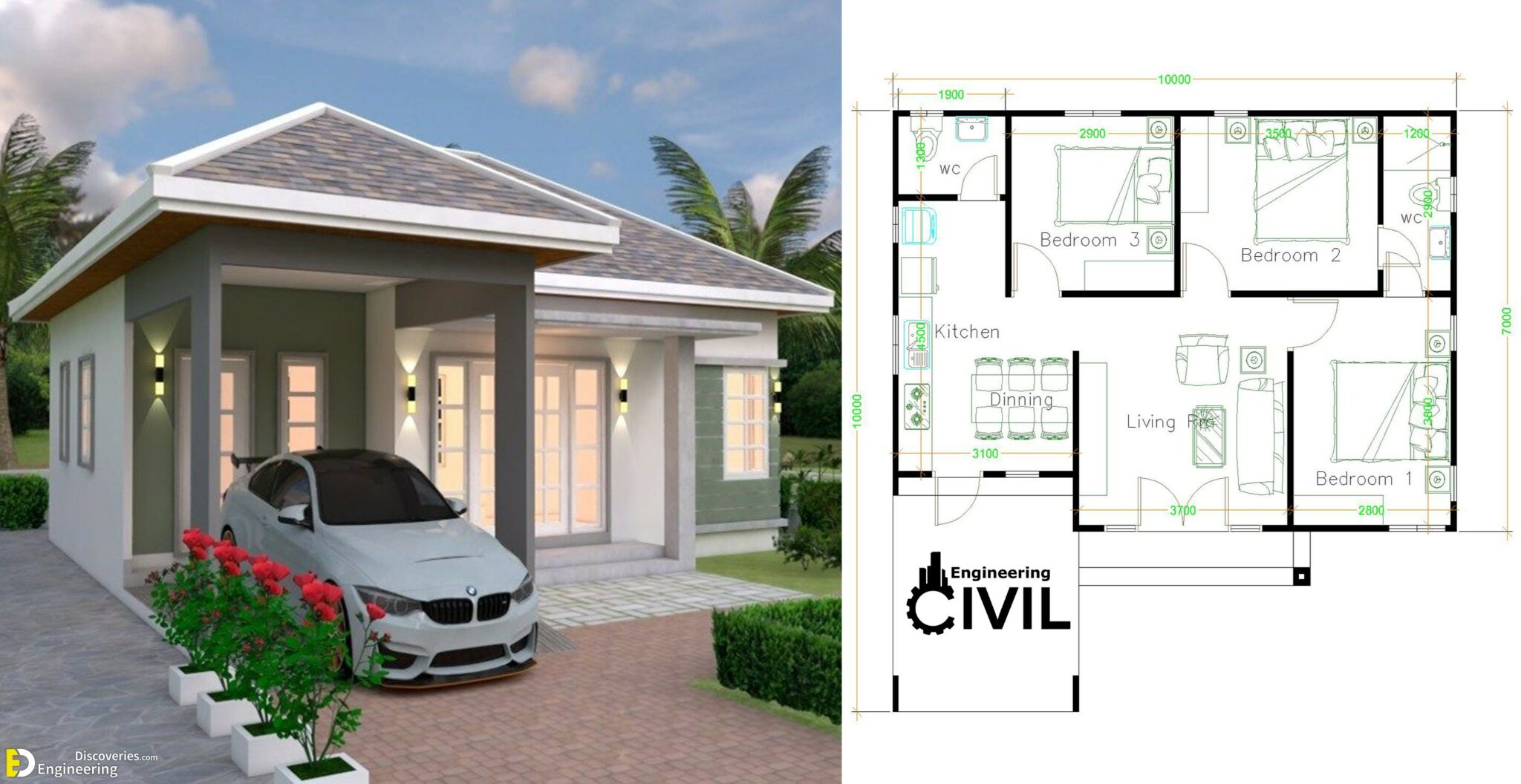 House Plans 10×10 With 3 Bedrooms - Engineering Discoveries