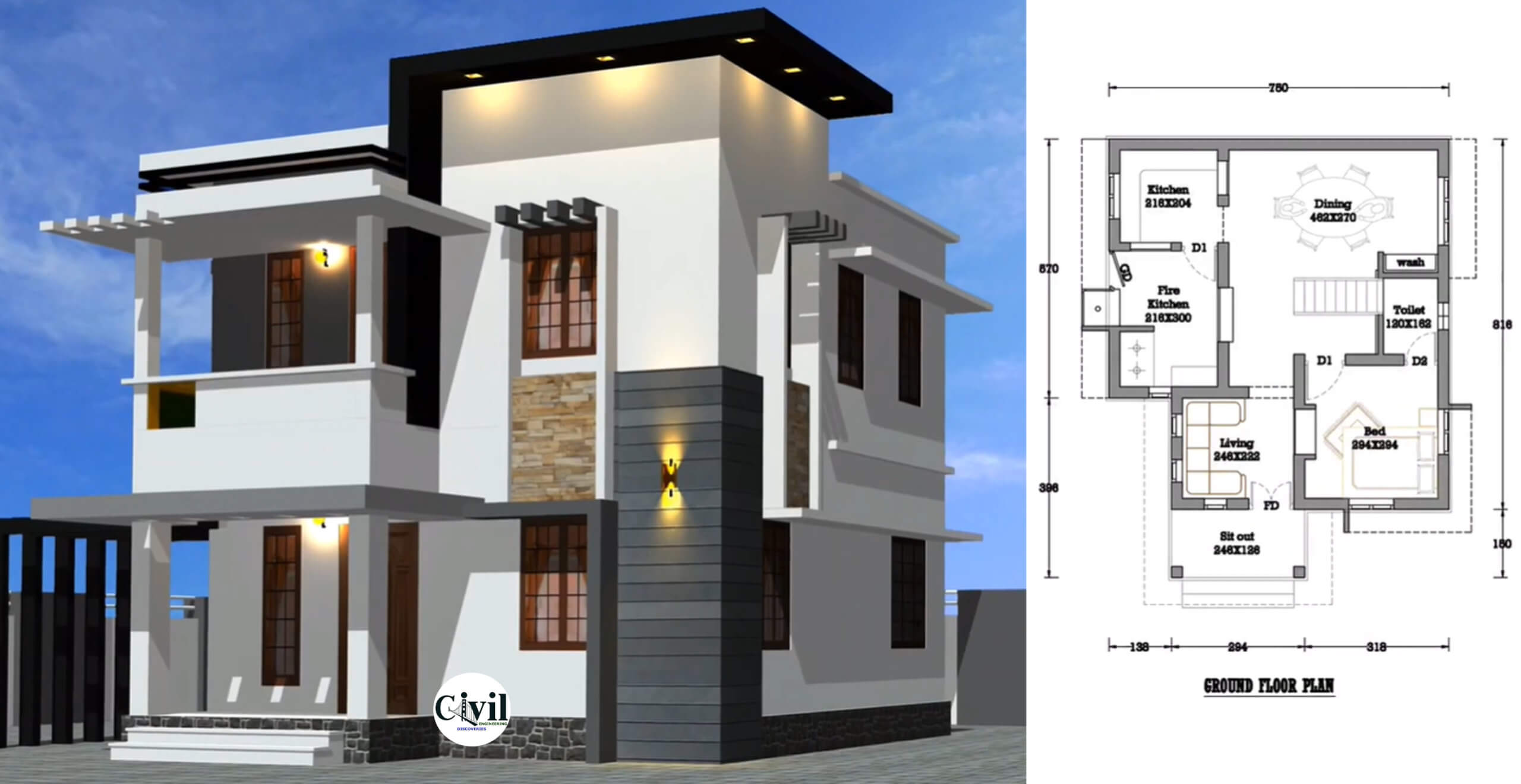 1250 Sq Ft 3bhk Contemporary Style 3bhk House And Free Plan Engineering Discoveries