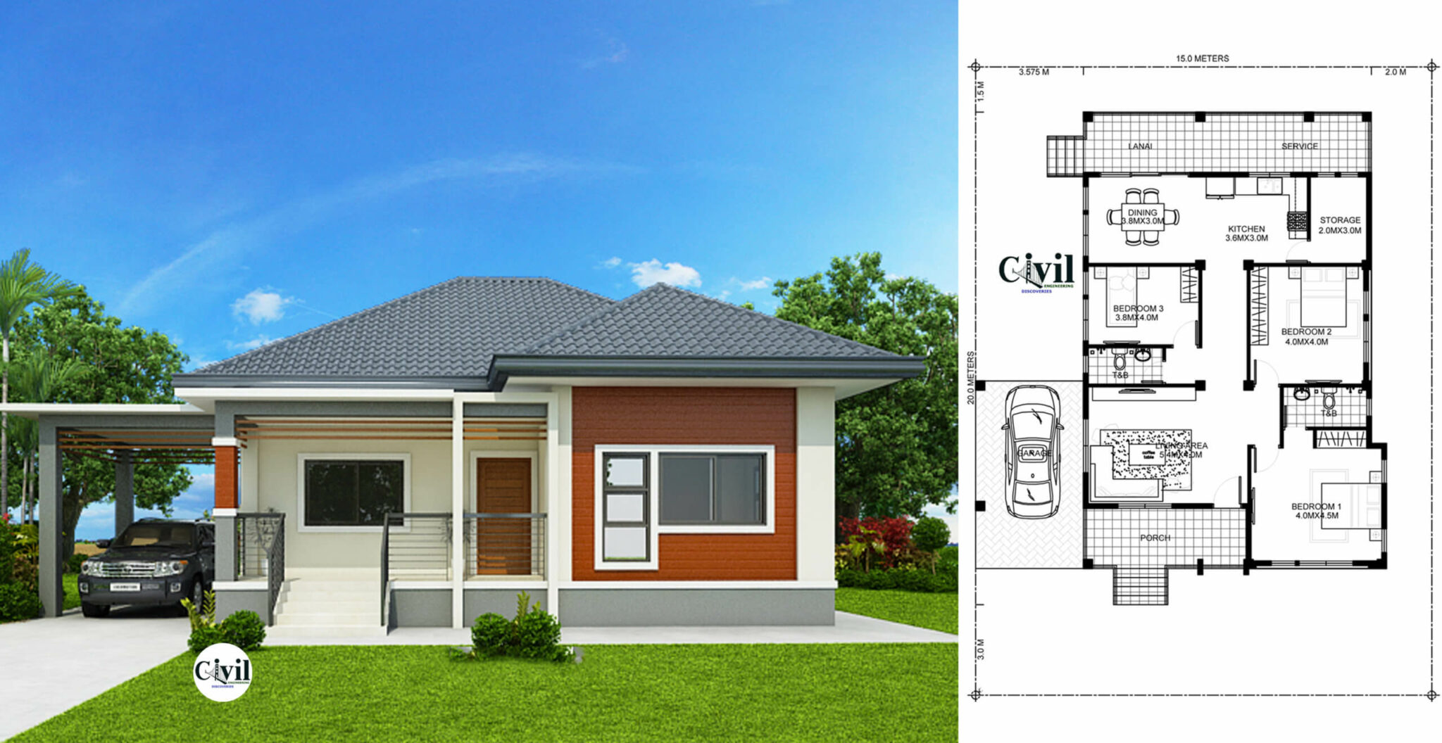 Simple And Elegant Small House Design With 3 Bedrooms And 2 Bathrooms ...